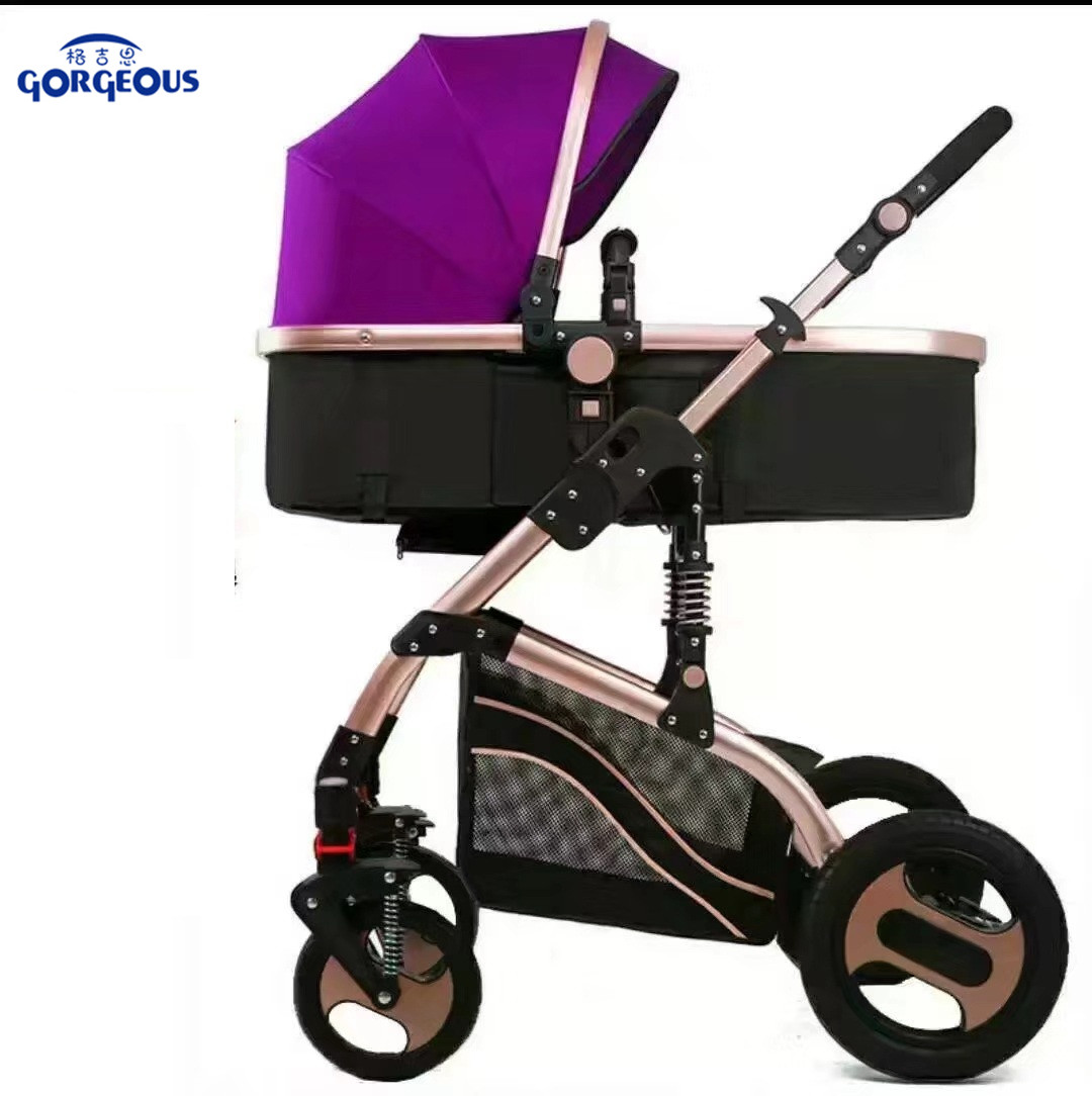 Custom design aluminum alloy baby stroller 3 in 1 sleeping bag pink yellow color