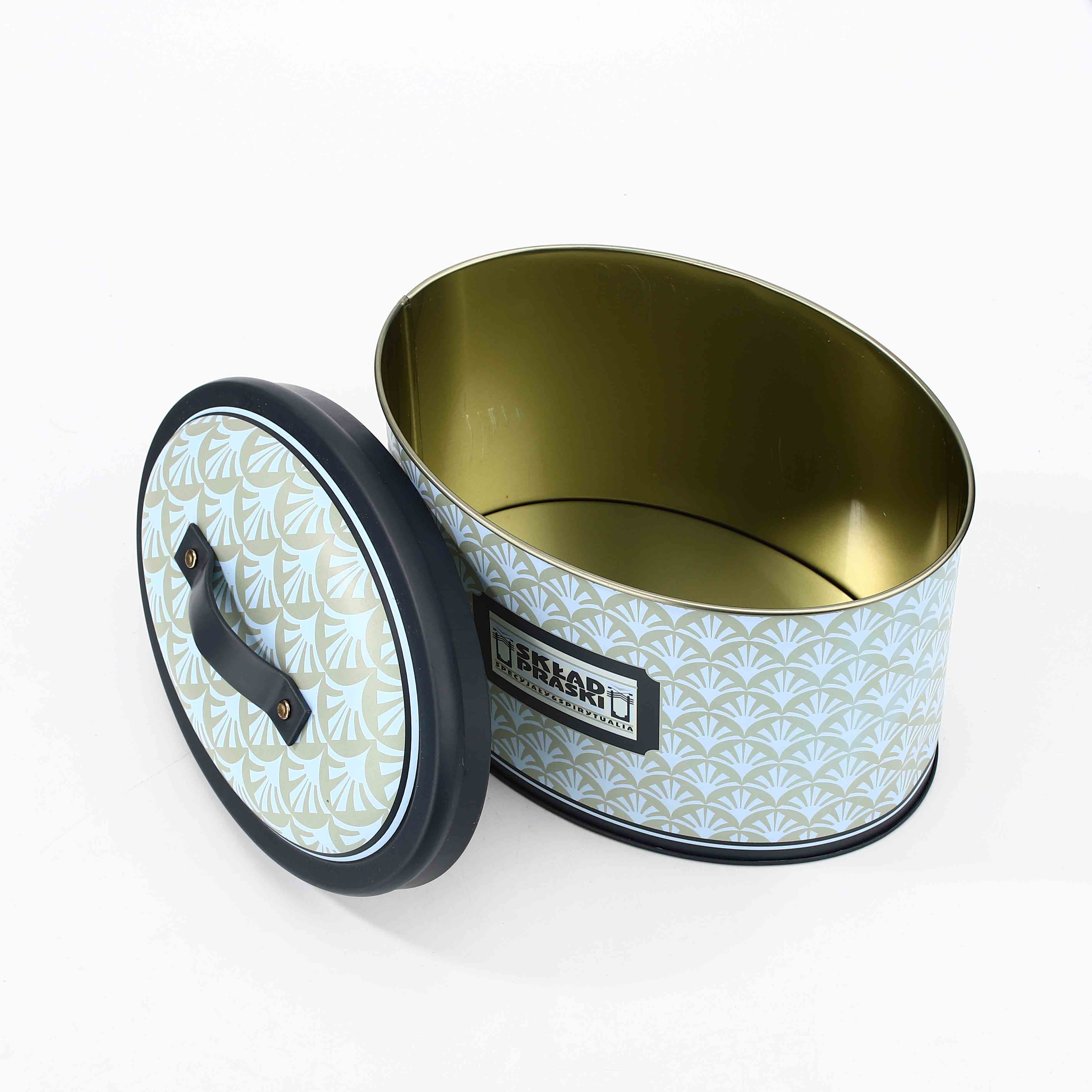 ORAL SHAPE BISCUIT TIN BOX WITH HANDLE