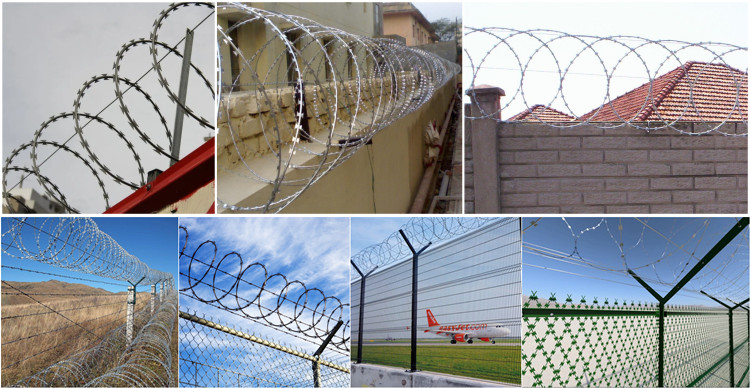 razor barbed wire on different fencing top